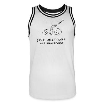 Le plateau de tournage, point pivot - Maillot de basket Homme - blanc/noir - Devant - AI Model Male 185 dark (185cm)
