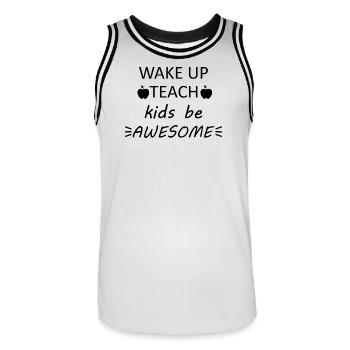 Wach auf, bring Kindern bei, großartig zu sein. - Männer Basketball-Trikot - Weiß/Schwarz - Vorne - AI Model Male 185 dark (185cm)