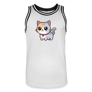 Calico-Kätzchenhalsband-Anhänger - Männer Basketball-Trikot - Weiß/Schwarz - Vorne - AI Model Male 185 dark (185cm)