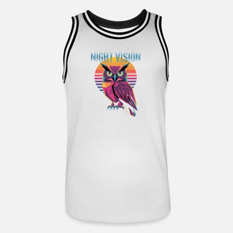 Night Vision Eule Retro Synthwave Sunset - Männer Basketball-Trikot - Weiß/Schwarz