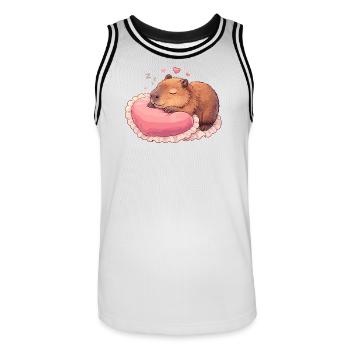 Schlafendes Capybara – Cozy Herzkissen Motiv - Männer Basketball-Trikot - Weiß/Schwarz - Vorne - AI Model Male 185 dark (185cm)