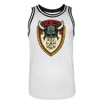 Emblème du casque du Bouclier viking - Maillot de basket Homme - blanc/noir - Devant - AI Model Male 185 dark (185cm)