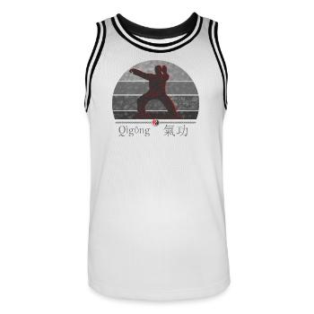 Qi Gong Fighter - Harmony of Body and Mind - Men's Basketball Jersey - white/black - Front - AI Model Male 185 dark (185cm)