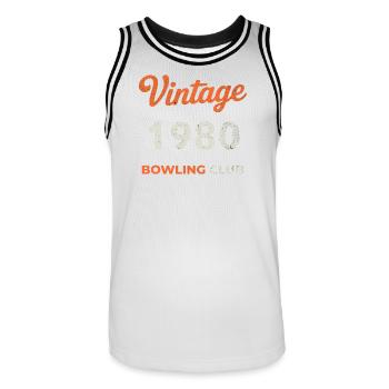 Vintage 1980 – Bowling Club Retro Geburtsjahr - Männer Basketball-Trikot - Weiß/Schwarz - Vorne - AI Model Male 185 dark (185cm)