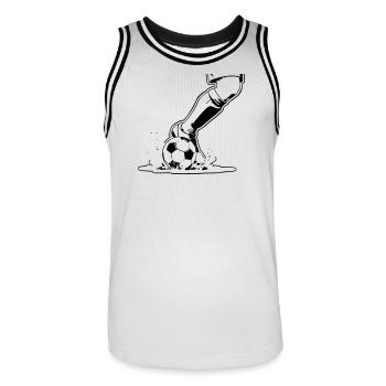 Tir de football, Vecteur de tir rapproché, coup de pied - Maillot de basket Homme - blanc/noir - Devant - AI Model Male 185 dark (185cm)