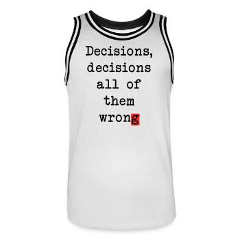 Wrong Decisions Club - Men's Basketball Jersey - white/black - Front - AI Model Male 185 dark (185cm)