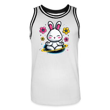 Moon Bunny in the Flower Circle - Men's Basketball Jersey - white/black - Front - AI Model Male 185 dark (185cm)