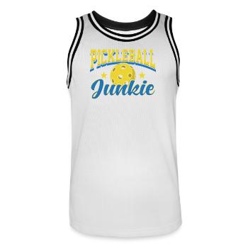 Design sportif rétro de Pickleball Junkie - Maillot de basket Homme - blanc/noir - Devant - AI Model Male 185 dark (185cm)