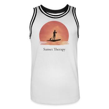 Sunset Therapy – Tranquility by the water - Men's Basketball Jersey - white/black - Front - AI Model Male 185 dark (185cm)