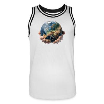 Erde in Händen: Globale Verantwortung - Männer Basketball-Trikot - Weiß/Schwarz - Vorne - AI Model Male 185 dark (185cm)