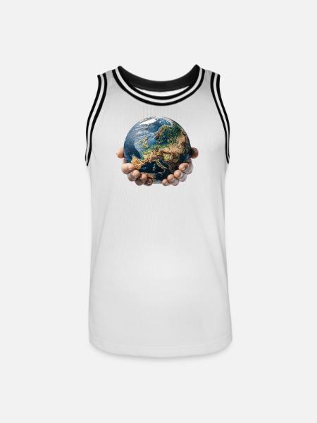 Earth in Hands: Global Responsibility - Men's Basketball Jersey - white/black