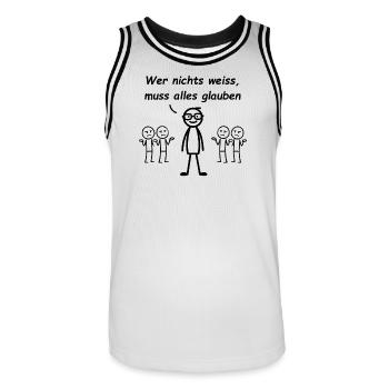 Wer nichts weiß, muss alles glauben - Männer Basketball-Trikot - Weiß/Schwarz - Vorne - AI Model Male 185 dark (185cm)