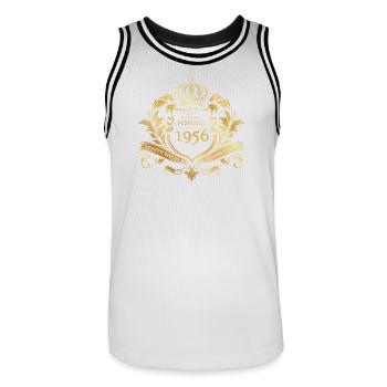 70. Geburtstag Semper Verum - Established 02/1956 - Männer Basketball-Trikot - Weiß/Schwarz - Vorne - AI Model Male 185 dark (185cm)