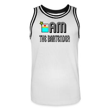 I am the bartender - Men's Basketball Jersey - white/black - Front - AI Model Male 185 dark (185cm)
