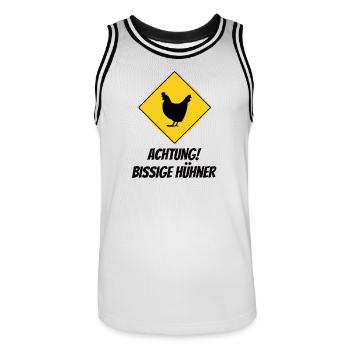Achtung! Bissige Hühner – Lustiges Warnschild - Männer Basketball-Trikot - Weiß/Schwarz - Vorne - AI Model Male 185 dark (185cm)