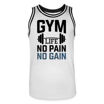 Fitness Motivation – Gym Life No Pain No Gain - Maillot de basket Homme - blanc/noir - Devant - AI Model Male 185 dark (185cm)