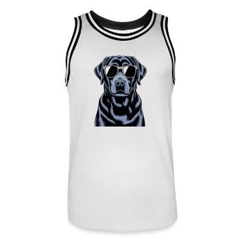 Schwarzer Labrador  - Männer Basketball-Trikot - Weiß/Schwarz - Vorne - AI Model Male 185 dark (185cm)