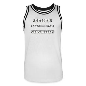 Besser als in die Hose gesch...  - Männer Basketball-Trikot - Weiß/Schwarz - Vorne - AI Model Male 185 dark (185cm)