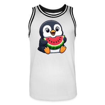 Funny Penguin with Melon Summer Fruit Cartoon - Men's Basketball Jersey - white/black - Front - AI Model Male 185 dark (185cm)