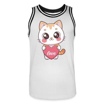Chat kawaii cœur Love - Maillot de basket Homme - blanc/noir - Devant - AI Model Male 185 dark (185cm)