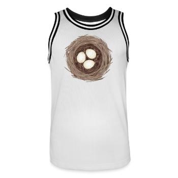 Vogelnest mit drei Eiern – Natürliche Illustration - Männer Basketball-Trikot - Weiß/Schwarz - Vorne - AI Model Male 185 dark (185cm)