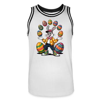 Osterhase mit bunten Eiern und Hoodie - Männer Basketball-Trikot - Weiß/Schwarz - Vorne - AI Model Male 185 dark (185cm)