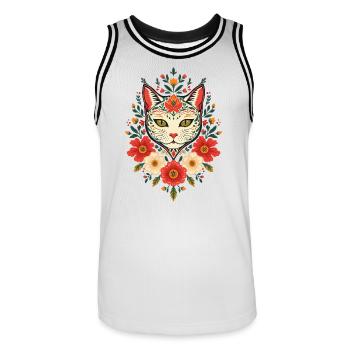 Flower cat in folk style - Men's Basketball Jersey - white/black - Front - AI Model Male 185 dark (185cm)