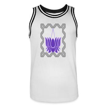 Lotus violet dans un cadre gris - Maillot de basket Homme - blanc/noir - Devant - AI Model Male 185 dark (185cm)