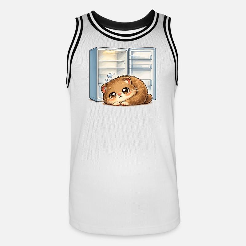 Petit chat devant un réfrigérateur ouvert - Maillot de basket Homme - blanc/noir