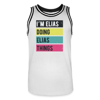 I’m Elias Doing Elias Things Retro Colors - Men's Basketball Jersey - white/black - Front - AI Model Male 185 dark (185cm)