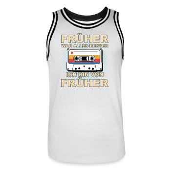 Früher war alles besser - Ich bin von früher - Männer Basketball-Trikot - Weiß/Schwarz - Vorne - AI Model Male 185 dark (185cm)