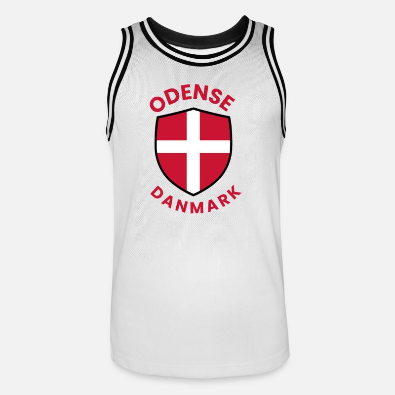 Blason du drapeau du Danemark d’Odense - Maillot de basket Homme - blanc/noir
