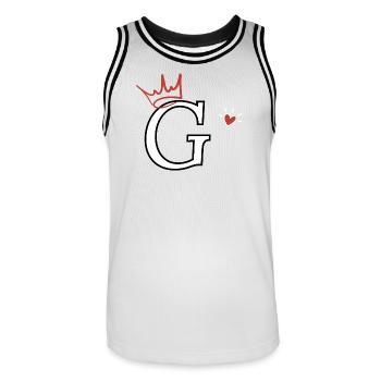 Buchstabe g Kronenherz - Männer Basketball-Trikot - Weiß/Schwarz - Vorne - AI Model Male 185 dark (185cm)