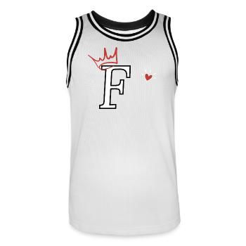 Buchstabe f Kronenherz - Männer Basketball-Trikot - Weiß/Schwarz - Vorne - AI Model Male 185 dark (185cm)
