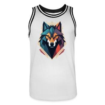 Geometric Wolf Head - Men's Basketball Jersey - white/black - Front - AI Model Male 185 dark (185cm)
