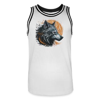 Schwarzer Wolf unter dem goldenen Mond - Männer Basketball-Trikot - Weiß/Schwarz - Vorne - AI Model Male 185 dark (185cm)