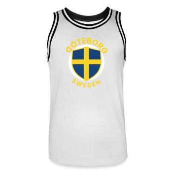 Göteborgs Sköld in Swedish Colors - Men's Basketball Jersey - white/black - Front - AI Model Male 185 dark (185cm)