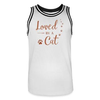 Loved by a Cat - Men's Basketball Jersey - white/black - Front - AI Model Male 185 dark (185cm)