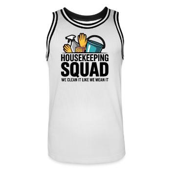 Funny Cleaning Design - Men's Basketball Jersey - white/black - Front - AI Model Male 185 dark (185cm)