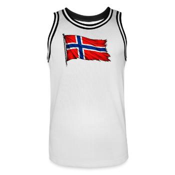 Norwegian flag flowing - Men's Basketball Jersey - white/black - Front - AI Model Male 185 dark (185cm)