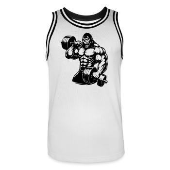Muscular gorilla doing bodybuilding - Men's Basketball Jersey - white/black - Front - AI Model Male 185 dark (185cm)