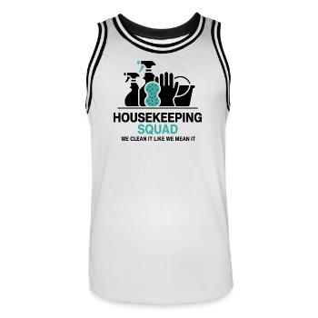 Funny Cleaning Design - Men's Basketball Jersey - white/black - Front - AI Model Male 185 dark (185cm)