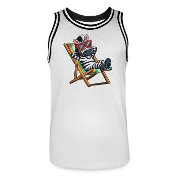 Le zèbre se détendant sur une chaise longue avec des rayures colorées - Maillot de basket Homme - blanc/noir - Devant - AI Model Male 185 dark (185cm)
