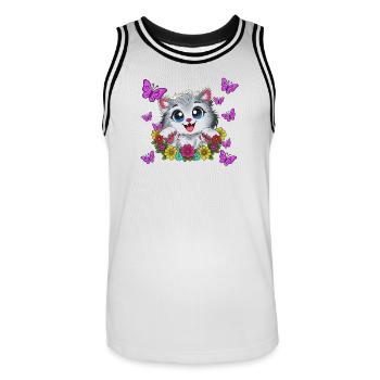 Un baiser de chat dans une couronne florale - Maillot de basket Homme - blanc/noir - Devant - AI Model Male 185 dark (185cm)