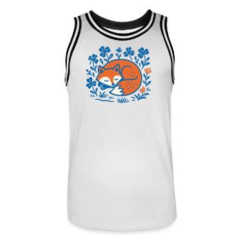 Schlafender Fuchs im Blumen-Nachtgarten - Männer Basketball-Trikot - Weiß/Schwarz - Vorne - AI Model Male 185 dark (185cm)