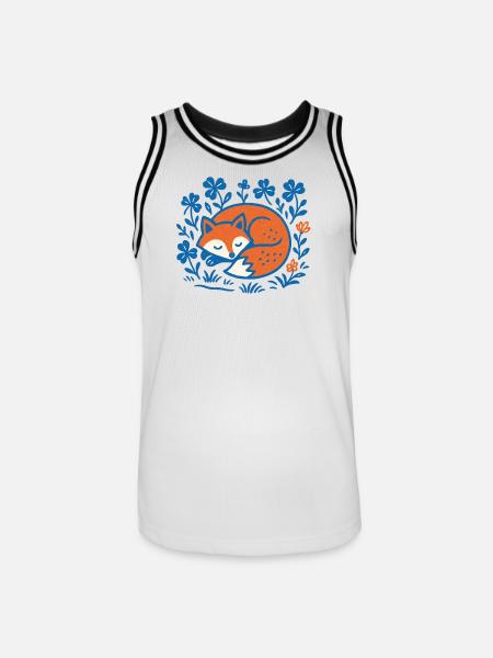Schlafender Fuchs im Blumen-Nachtgarten - Männer Basketball-Trikot - Weiß/Schwarz