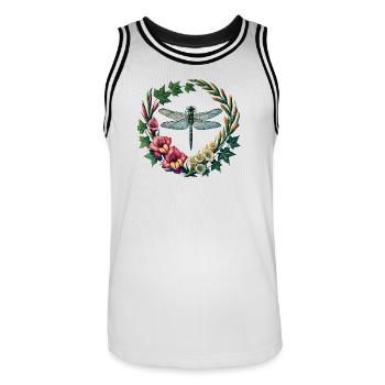 Cadre de couronne florale en forme de libellule - Maillot de basket Homme - blanc/noir - Devant - AI Model Male 185 dark (185cm)