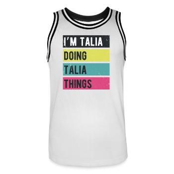 Ich bin Talia und macht Talia-Dinge Retro-Farben - Männer Basketball-Trikot - Weiß/Schwarz - Vorne - AI Model Male 185 dark (185cm)