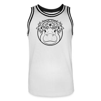 Hippopotamus Floral Wreath Boho Outline Vector - Men's Basketball Jersey - white/black - Front - AI Model Male 185 dark (185cm)