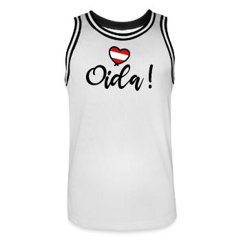 Oida! Austria Heart I love Austria Dialect - Men's Basketball Jersey - white/black - Front - AI Model Male 185 dark (185cm)